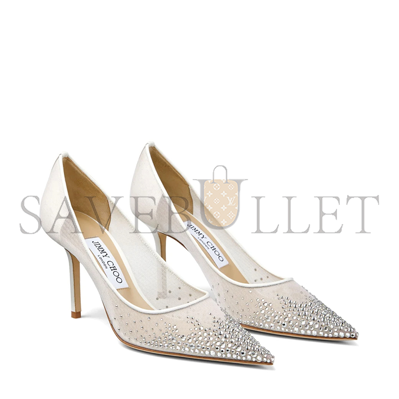 JIMMY CHOO LOVE 85 WHITE MESH POINTED-TOE PUMPS WITH DÉGRADÉ CRYSTALS LOVE85NYT